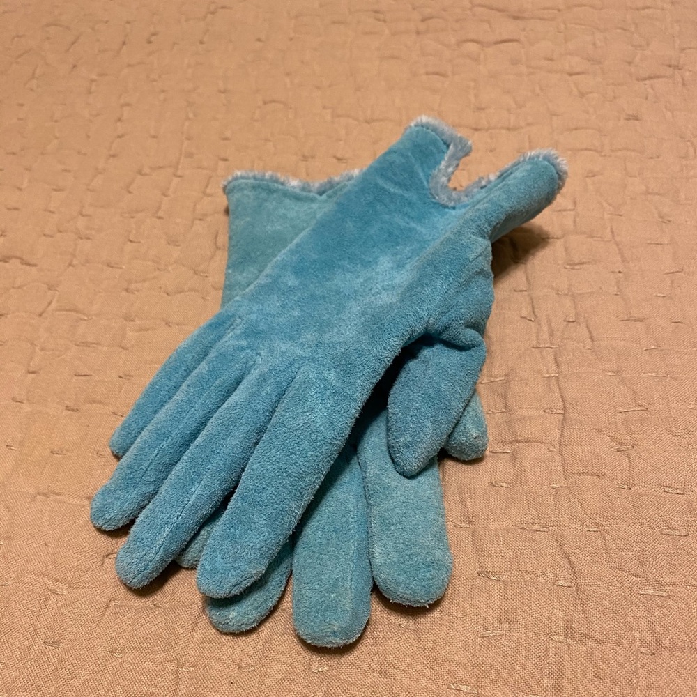 Ladies Teal Blue Suede Leather Gloves